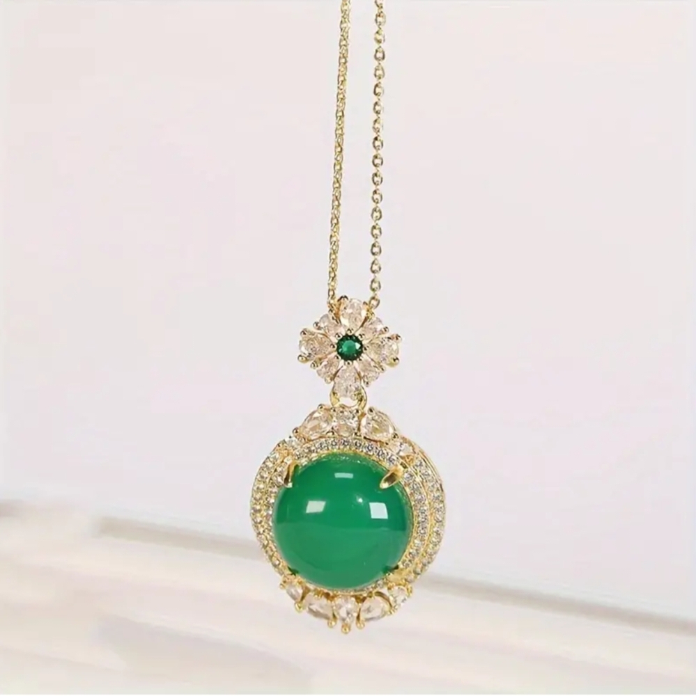 Large Natural Green Jade Pendant Necklace